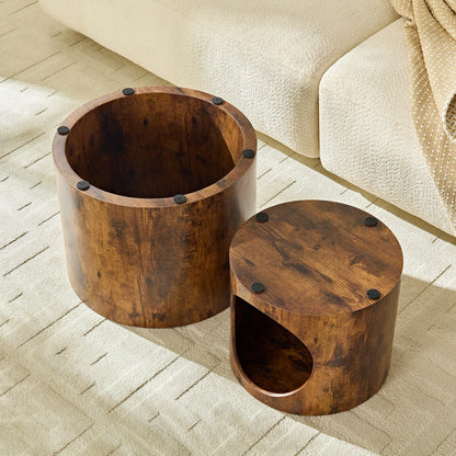 Cat Nest Stool Set – 2-Piece Round Nesting Coffee Tables, No Assembly