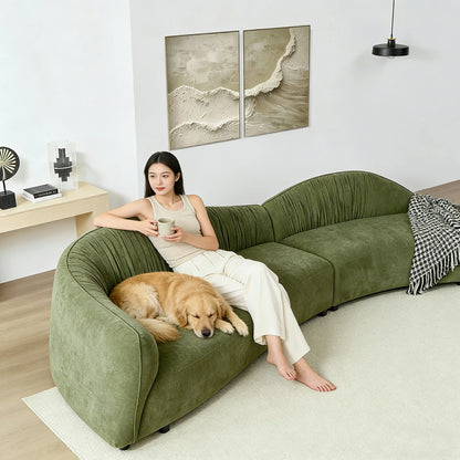 145" Mountain Mid-Century Green Upholstered Couch with Chaise