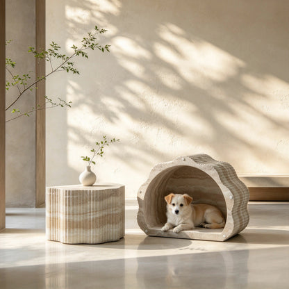 39.61" Pet House Travertine 2-Piece Round Coffee Table Set – No Assembly