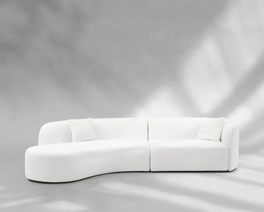 Luxury Modern Upholstery Curved Sofa with Chaise 2-Piece Left/Right-Hand Facing Sectional, Boucle Couch in White