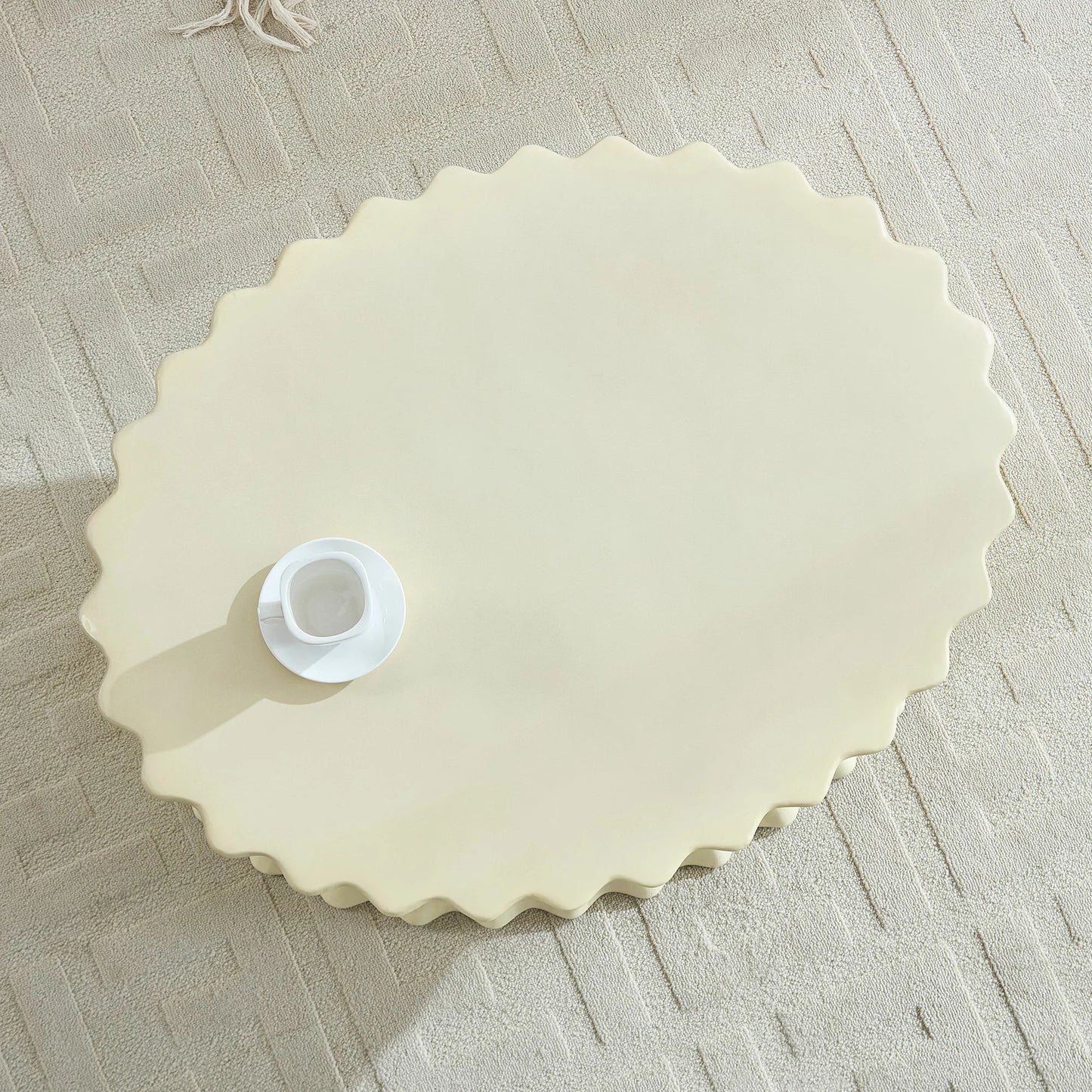 35.04" Oval Fiberglass Coffee Table – No Assembly, Vintage Beige