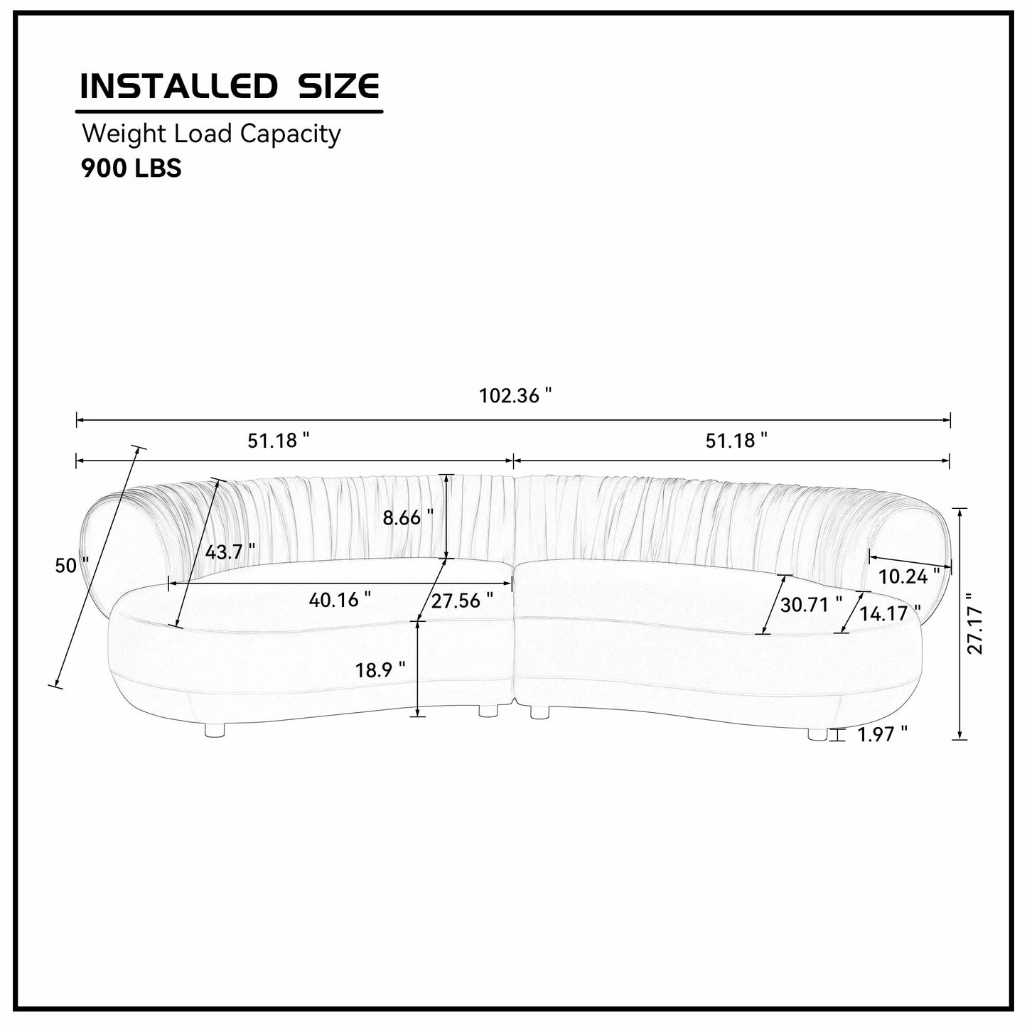 102.36" Modern Curved Sofa – Crescent Silhouette, Living Room
