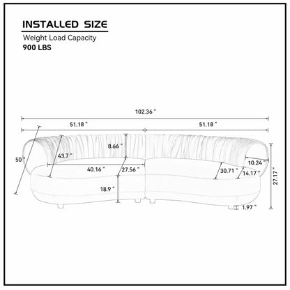 102.36" Modern Curved Sofa – Crescent Silhouette, Living Room