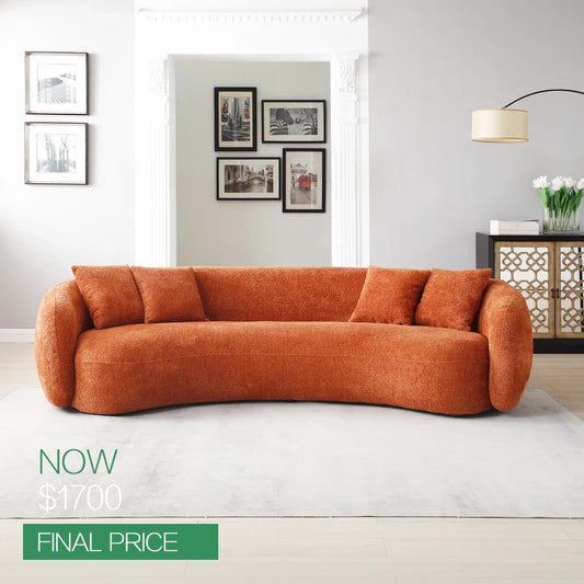 102'' 5-Seater Modern Boucle Sectional Sofa – Curved Half Moon Design in White Teddy Fleece Velvet