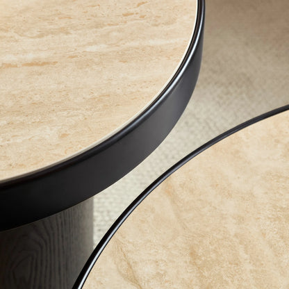 31.50“ Set of 2 MDF Round Coffee Tables with Sintered Stone Top - Black