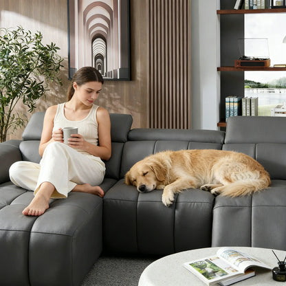 113" Electric Sofa Left-Facing L-Shaped Leather Recliner with USB Port