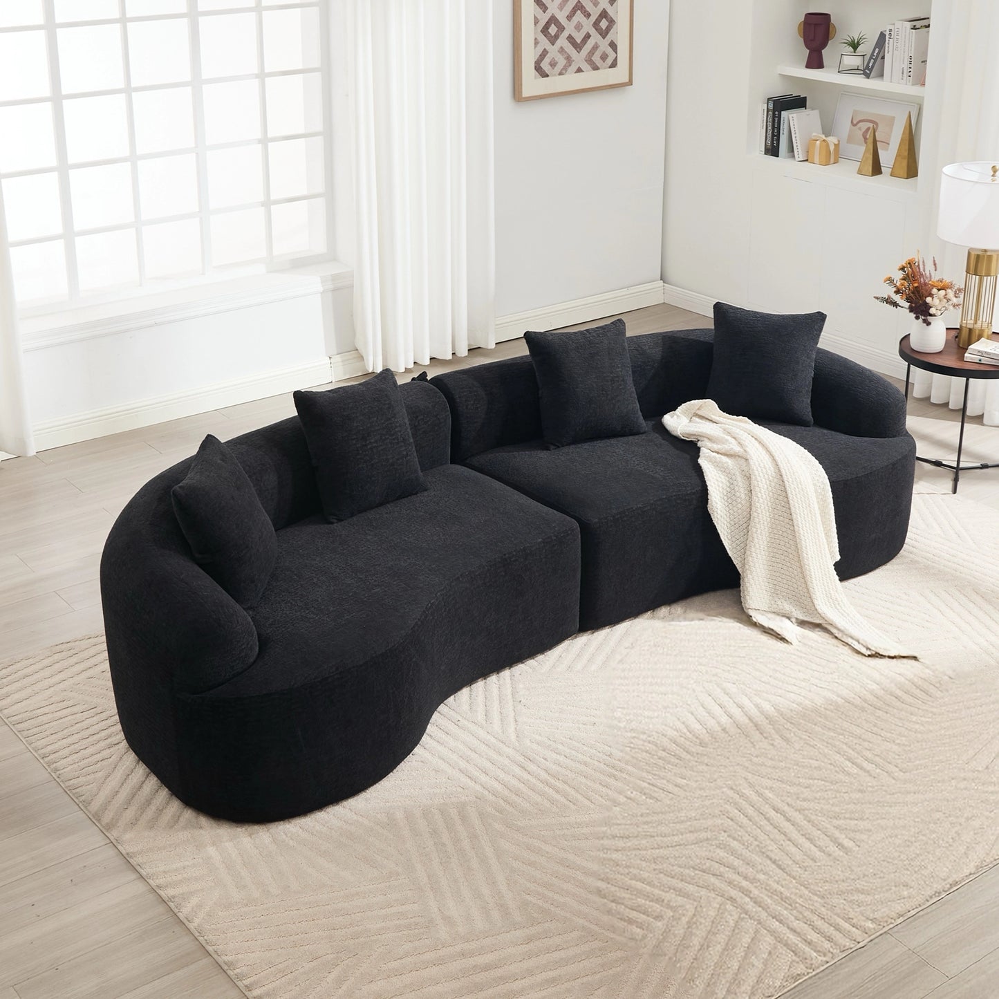 Blue Curved Modular Sectional Sofa, 110" Sleeper with High-Density Chenille