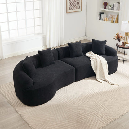 Blue Curved Modular Sectional Sofa, 110" Sleeper with High-Density Chenille