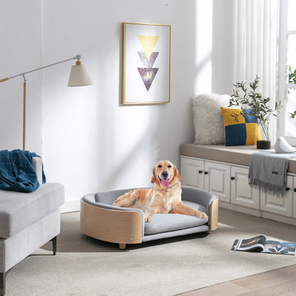 38.58"Scandinavian Dog Bed with Wood Legs & Bent Wood Back