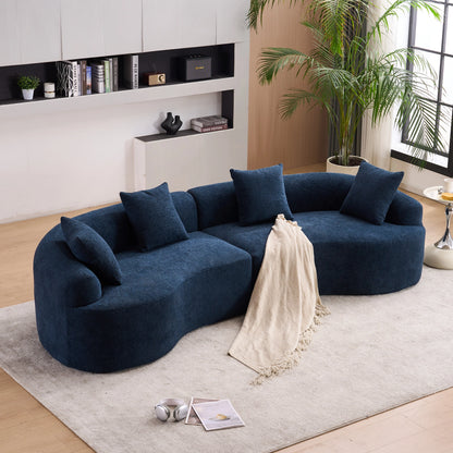 Blue Curved Modular Sectional Sofa, 110" Sleeper with High-Density Chenille