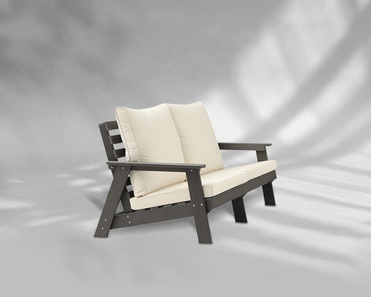 HIPS Loveseat with Cushion, Wood Grain Outdoor Garden Sofa