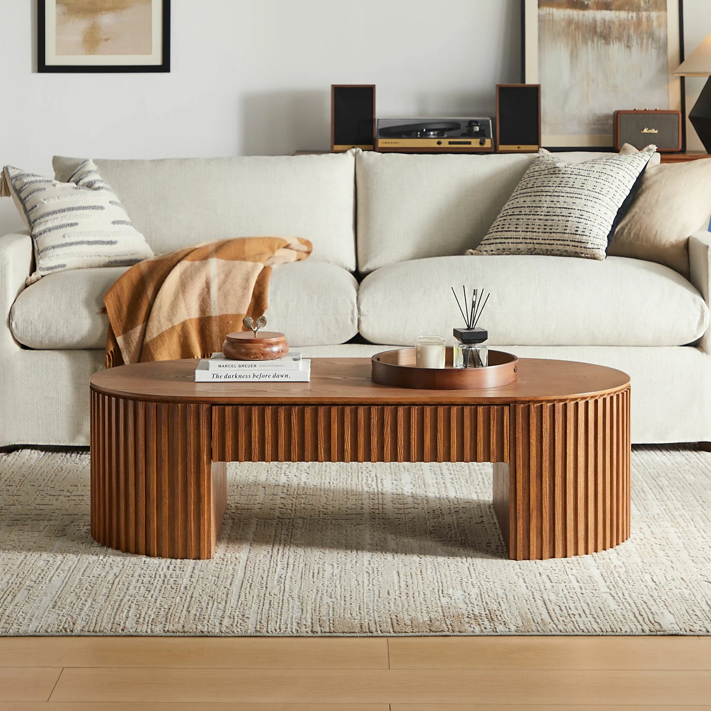 51.18" Oval Coffee Table with Drawer - Mid Century Modern - Black