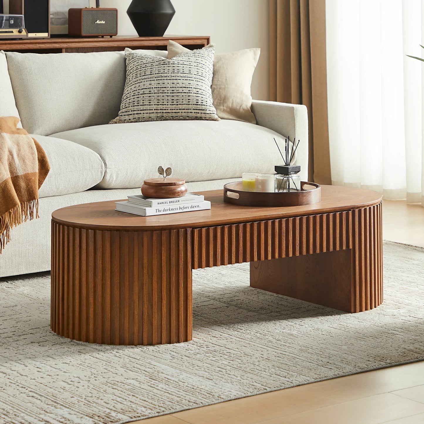 51.18" Oval Coffee Table with Drawer - Mid Century Modern - Black