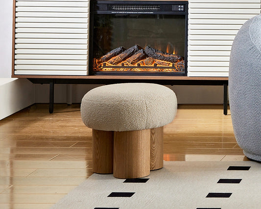 Mushroom stool, grieg plush cushion, wooden barrel PVC pipe