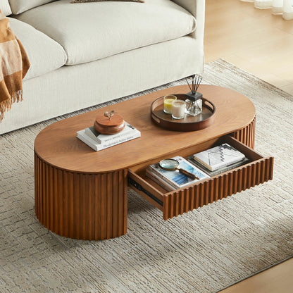 51.18" Oval Coffee Table with Drawer - Mid Century Modern - Black