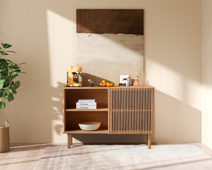 Modern 4-Cabinet Sideboard with Large Countertop, Storage Cabinet & Anti-Topple Design