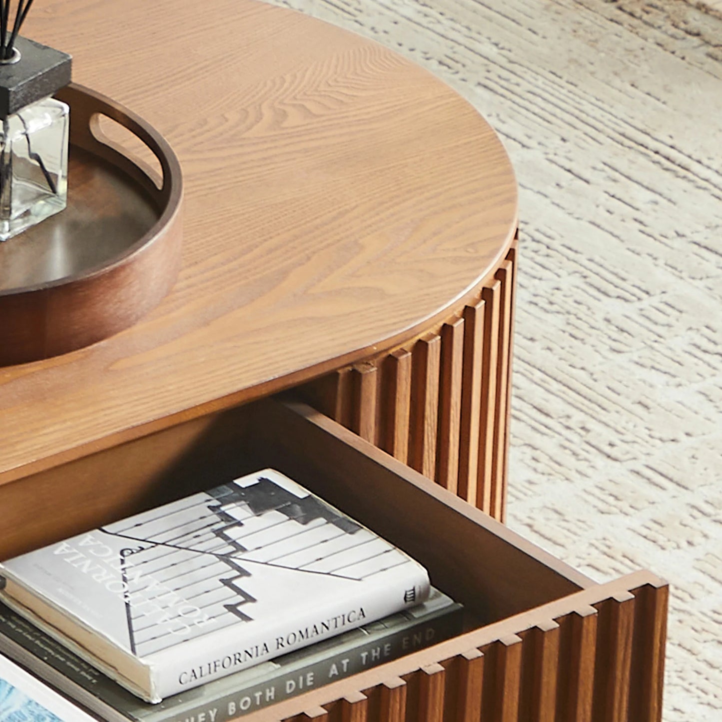 51.18" Oval Coffee Table with Drawer - Mid Century Modern - Black