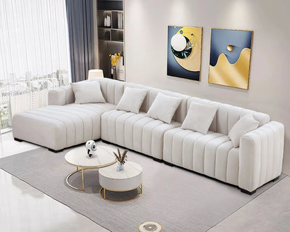 139'' Channel Tufted Sofa Velvet Upholstered Left Chaise Modular Sofa beige