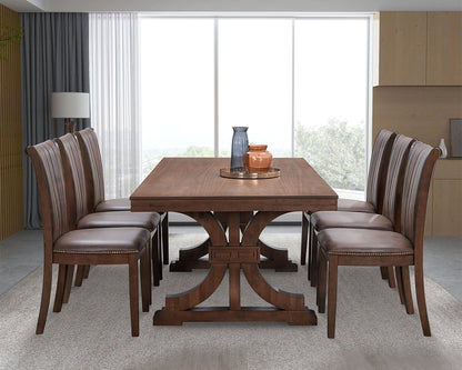 Mid Century Modern 7-Pc Dining Set: Faux Leather Chairs & Rubber Wood Table
