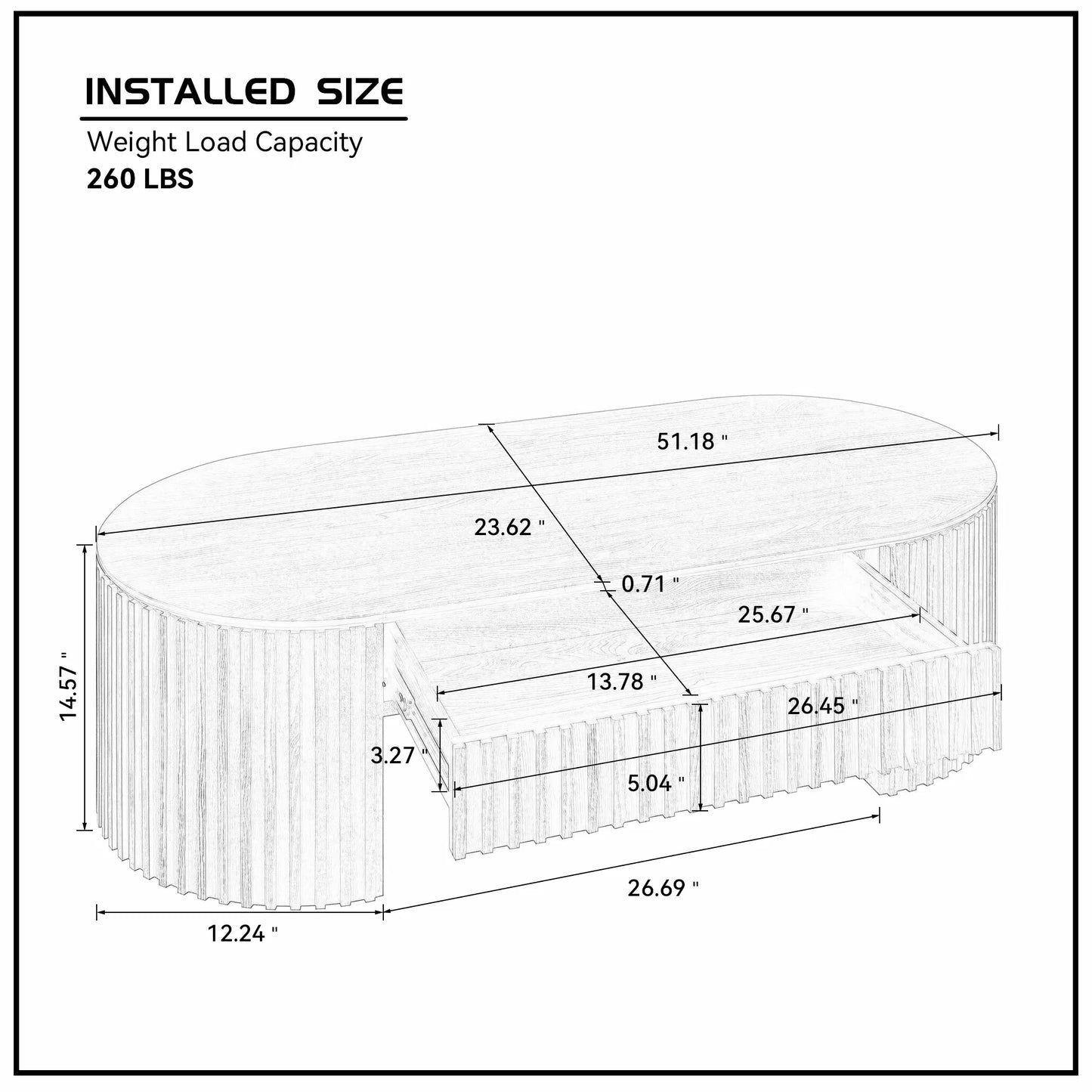 51.18" Oval Coffee Table with Drawer - Mid Century Modern - Black