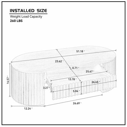 51.18" Oval Coffee Table with Drawer - Mid Century Modern - Black