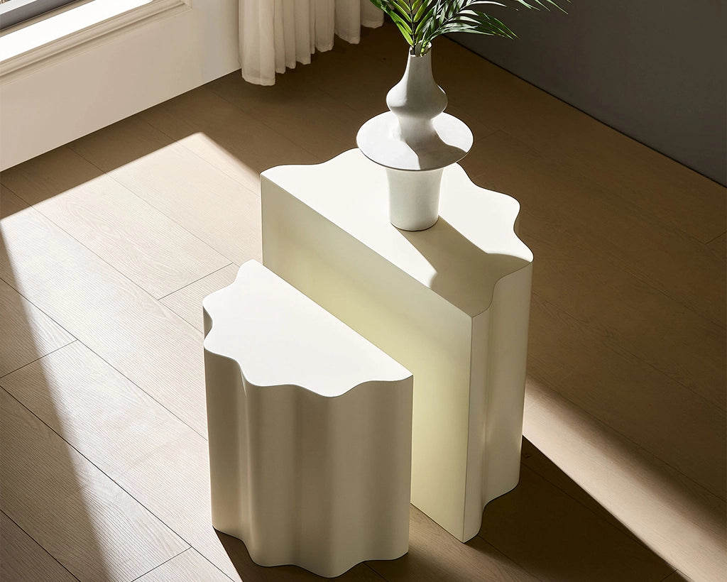 2PCS Set Side Table,Wavy Edges Design Fiberglass Coffee Table