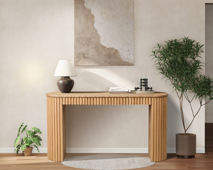 59.05" Modern Console Table with Drawer & Vertical Stripe Design