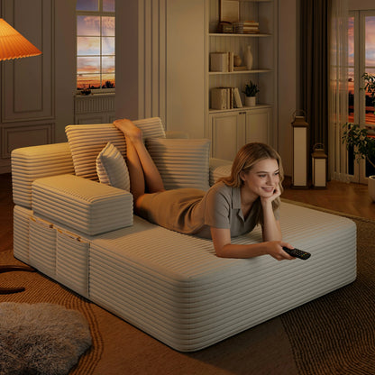 Plush Corduroy Chaise Lounge – Convertible Sofa Bed, Frameless