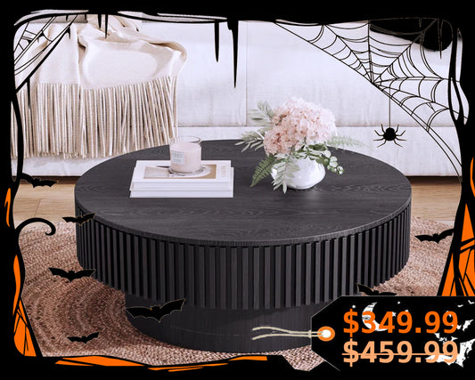 31.5'' Round Coffee Table with Storage Solid Wood Veneered