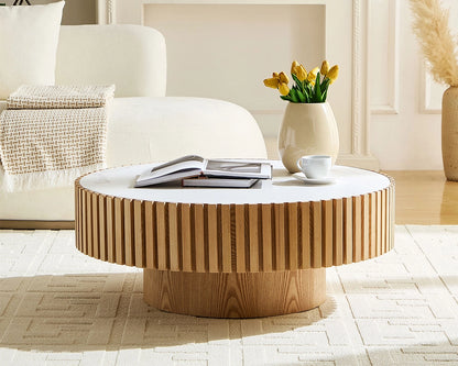 35.43'' Nesting Round Sintered Stone Tabletop Modern Drum Coffee Table