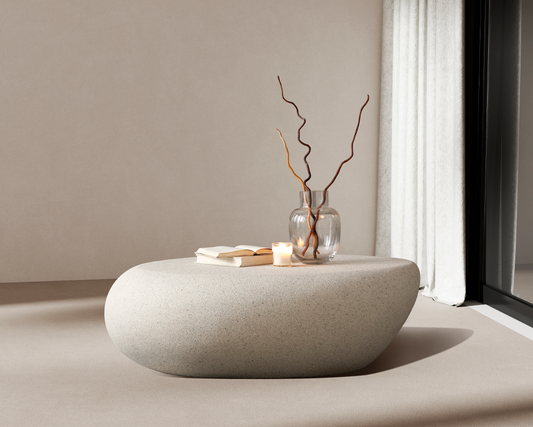 Elliptical Rocks Coffee Table – Stylish Matte Fiberglass Table with Vintage Charm