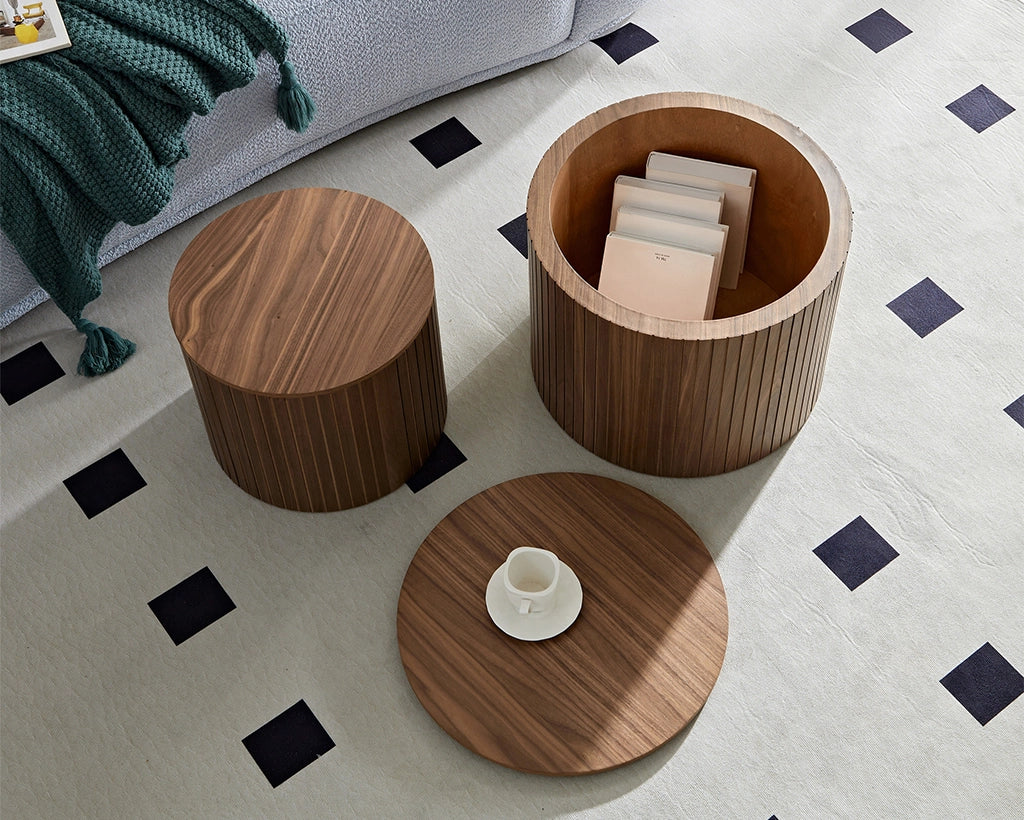Handcrafted Round MDF Nesting Tables, 2-Piece Set with Storage