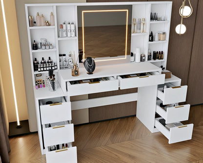 59" Makeup Vanity Desk with LED Mirror & 8 Drawers