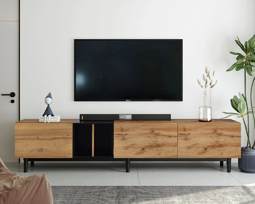 76.80" Modern TV Stand for 80'' TV with 3 Doors, Media Console Table