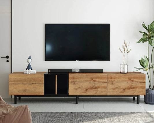 76.80" Modern TV Stand for 80'' TV with 3 Doors, Media Console Table