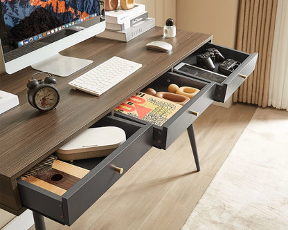 47.24" Mid Century Desk with USB Ports and Power Outlet, Modern Writing Study Desk with Drawers