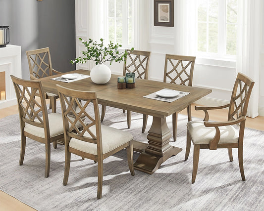 (1 Table+6 Chairs)Retro 102.01 Inch Extendable 7 PCS Wooden Dining Table Set for 6 Person