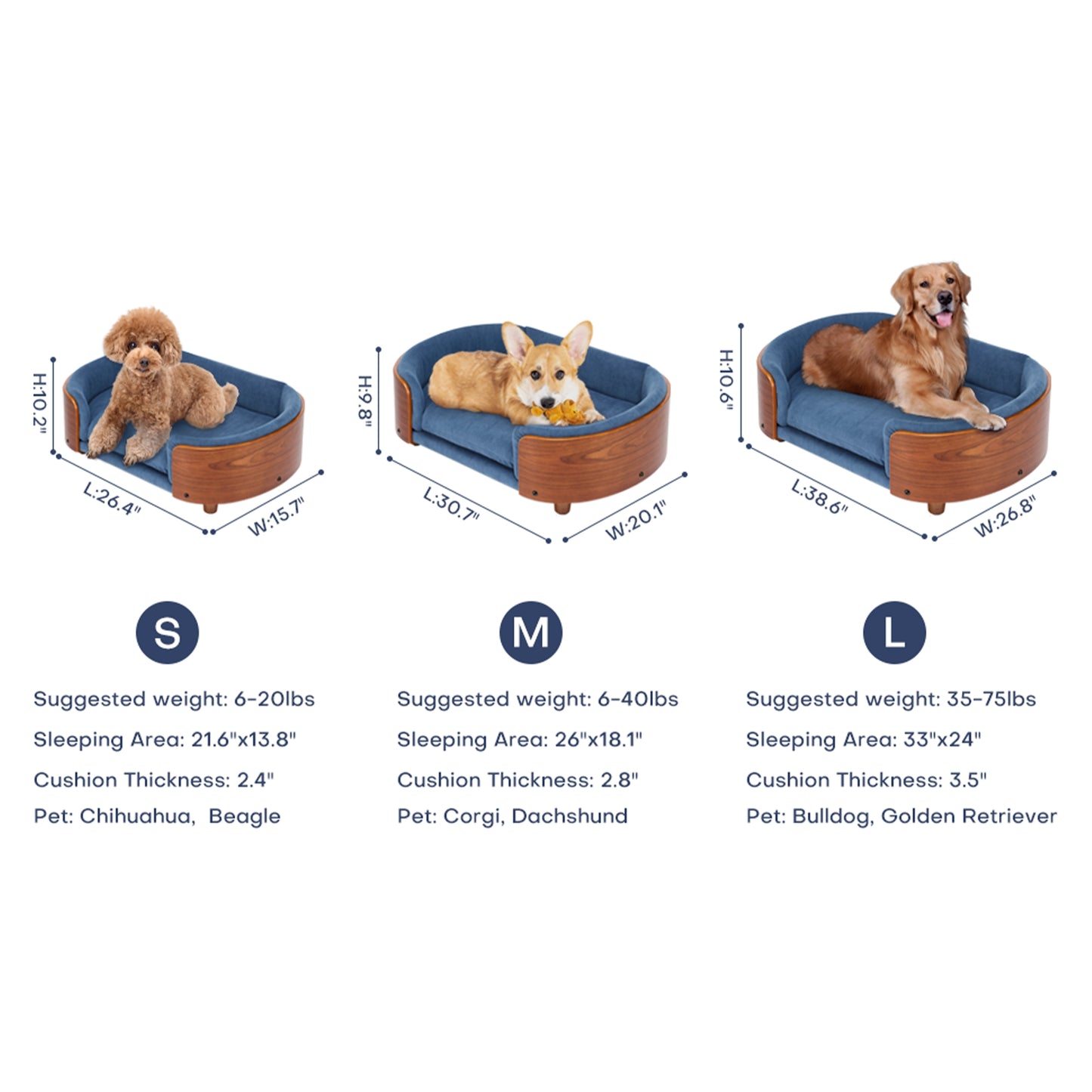 38.58"Scandinavian Dog Bed with Wood Legs & Bent Wood Back