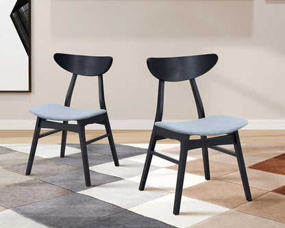 Modern Black Upholstered Wooden Dining Chairs, Set of 2