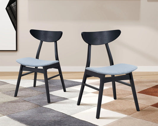 Modern Black Upholstered Wooden Dining Chairs, Set of 2