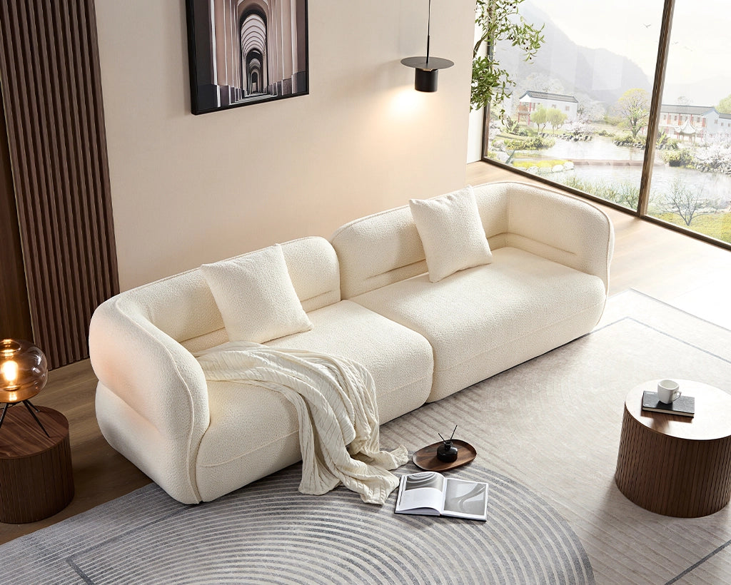110.24" White sectional sofa, durable fabric, solid wood frame, high density sponge filler
