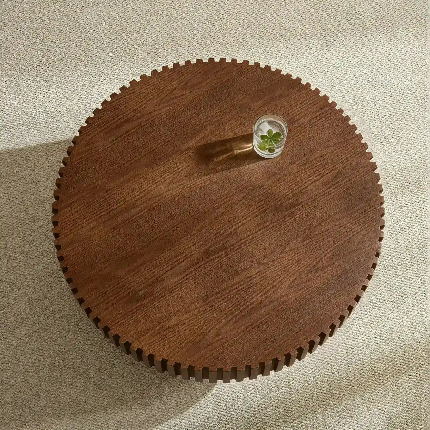 Modern Handcraft Drum Gear Coffee Table with Solid wood trim