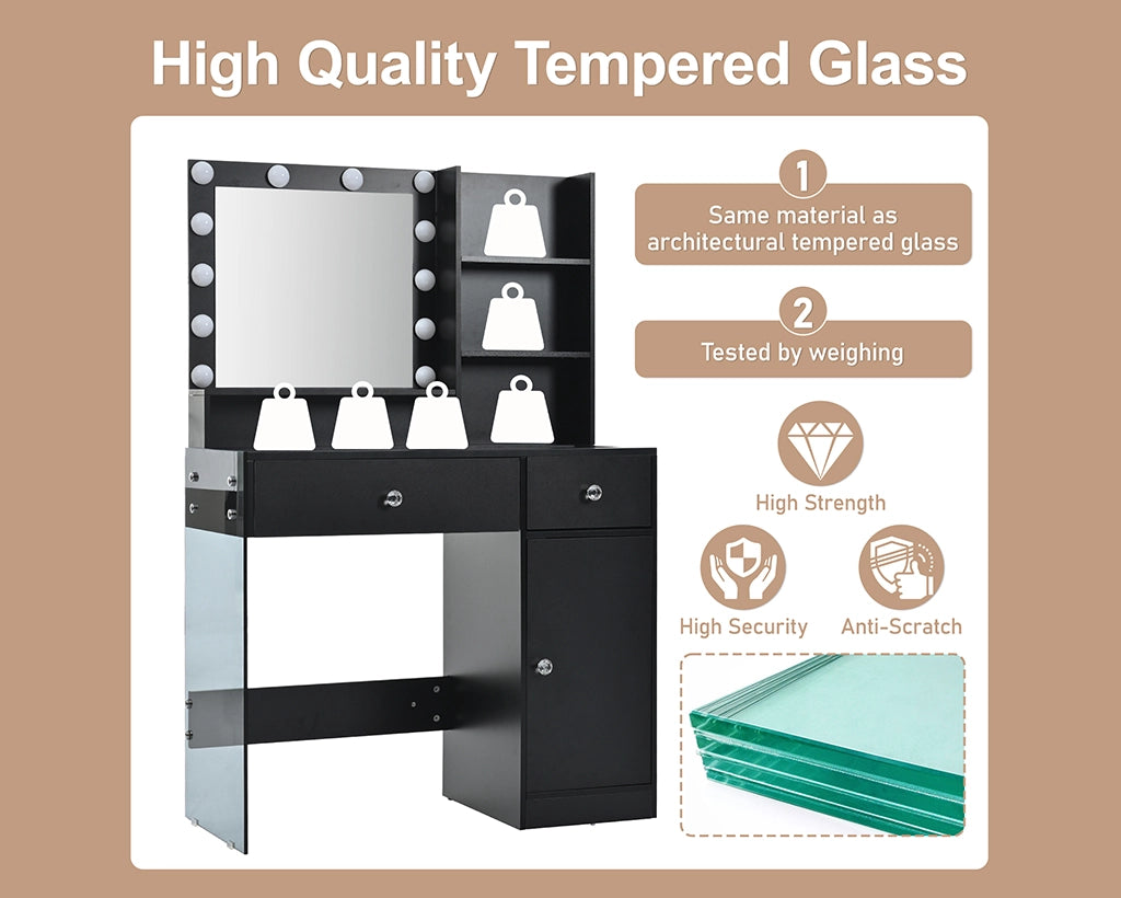 35.40“ Vanity Desk with LED Mirror & 3 Light Modes