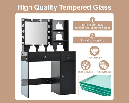 35.40“ Vanity Desk with LED Mirror & 3 Light Modes