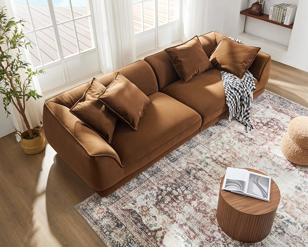 110.22“Camel Sofa WKS16C: Modular Design with Removable Pillowcases & Solid Wood Frame