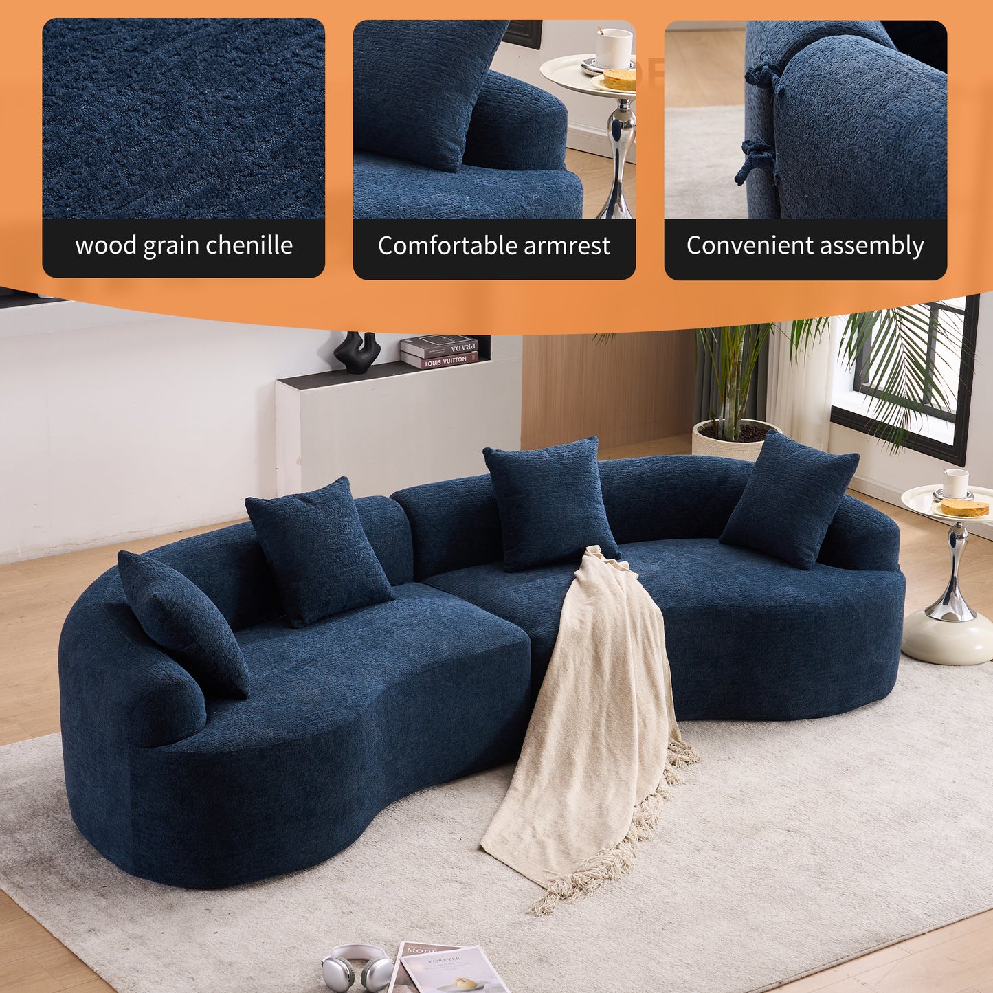 110" Chenille Curved Modular Boneless Sectional Sofa