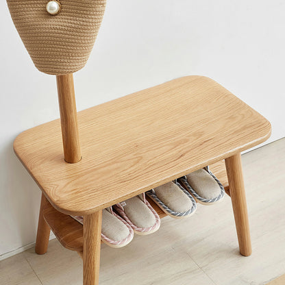 Solid Wood Shoe Stool with Cloth Hanger – Mid-Century Storage Bench
