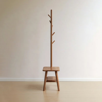 Solid Wood Shoe Stool with Cloth Hanger – Mid-Century Storage Bench