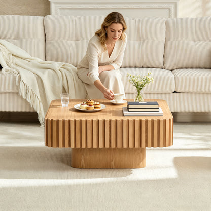 Upgraded Height 35.43" Drum Coffee Table - Square MDF Pedestal - Multi-Color