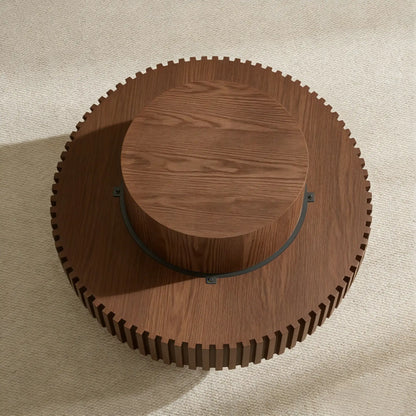 Modern Handcraft Drum Gear Coffee Table with Solid wood trim